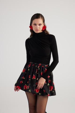Holly Lolly Balon Model Gül Desenli Mini Donna Etek Siyah