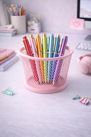 Nd-1021 Premium Metal Tel Kalemlik Pembe Ofis & Home Ofis Düzenleyici Pembe