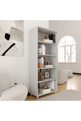 Kitaplık Dosya Dolabı Malzeme Rafı 190x80x40 Cm Gri Gri