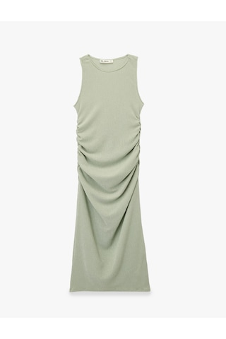 Koton Slim Fit Kolsuz Bisiklet Yaka Viskon Karışımlı Bodycon Drapeli Uzun Elbise Mınt 6sal80206ık Mint