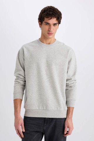 DeFacto Oversize Geniş Kalıp Bisiklet Yaka Kalın Basic Düz Sweatshirt E5955AX24WNGR384 Gri