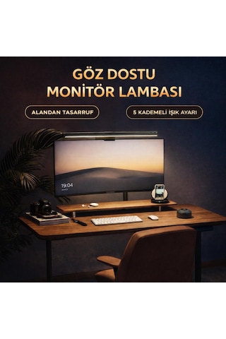 Coofbe Alüminyum 50cm Ayarlanabilir Led Monitör Işığı Lambası İ-wok Kademeli Parlaklık Ayarlı Pc Ekran Işığı