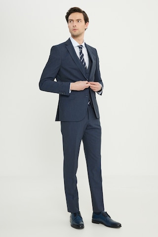 AC&Co / Altınyıldız Classics Erkek Lacı Slim Fit Dar Kesim Mono Yaka Yelekli Takım Elbise Lacı Lacivert