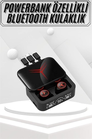 Taşınabilir Şarj Cihazı Kablosuz Bluetooth Kulaklık Powerbank Özellikli Göstergeli Hd Mikrofon Sarı
