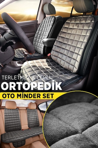 Premium Cepli Ortopedik Oto Koltuk Kılıf Seti - Ön & Arka Koltuk Tam Set - Antrasit