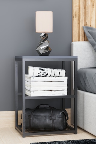 Metal Ayaklı Dekoratif Tel Raflı Komodin Antrasit Gri Antrasit