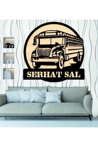Okul Servisi OtobüsTemalı Ahşap Duvar tablo