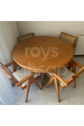 Roys Ahşap 120 Cm Koyu Naturel Yuvarlak İlaveli Baba Ayak Masa
