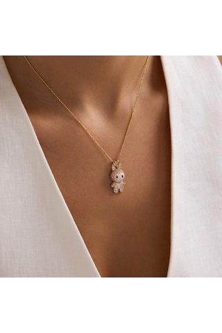 Labubu Kolye 14 Ayar Toz Pembe 2,5-1,5 Cm T14394 Renkli