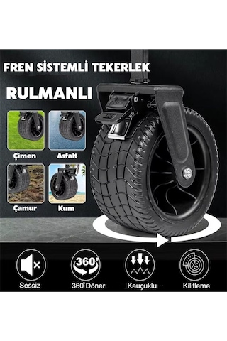 Katlanır El Arabası Wagon Araba Kamp Arabası 100 Kg Taşıma Kapasiteli Outdoor Plaj Kamp Arabası Siyah