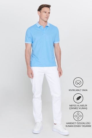 Ac&Co / Altınyıldız Classics 4A4820200047Mavm Düğmeli Polo Yaka Cepsiz Slim Fit Erkek Tişört Mavi