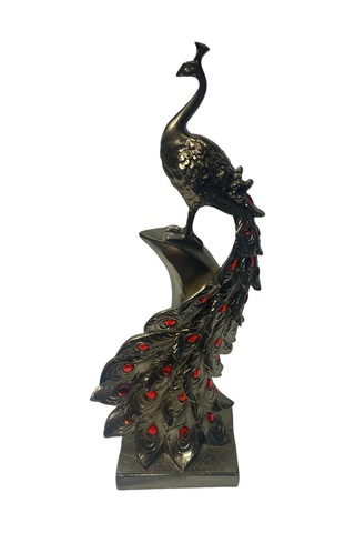 Dikey Taşlı Tavuskuşu Dekoratif Obje - Gold Siyah