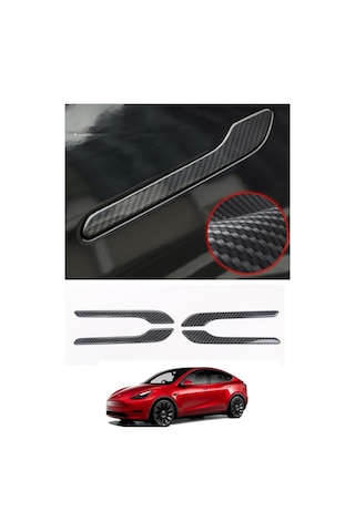 Tesla Model Y / Model 3 Kapı Açma Kolu Karbon Kaplama, 4 Adet Set