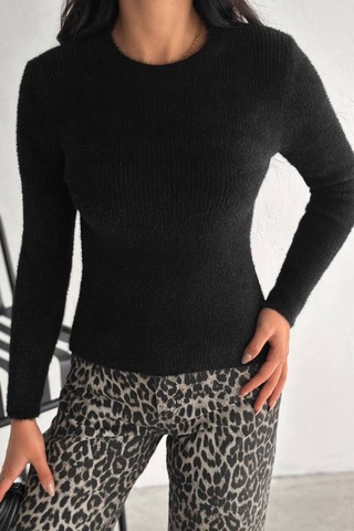 Noa & Noa Kadın Fit Kesim Uzun Kollu Triko Kazak Soft Edge Siyah