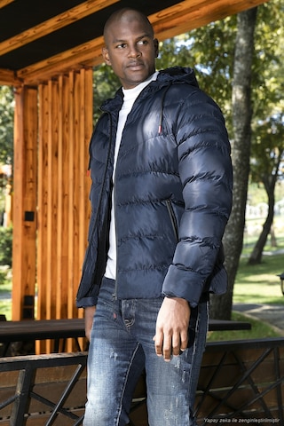 Buratti Peluş Astarlı Kapüşonlu Fermuarlı Slim Fit Şişme Erkek Mont 5762010 Lacivert