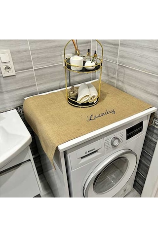 Laundry Duck Keten Su Geçirmez Ve Kirlenmez Çamaşır Makinesi - Buzdolabı - Bulaşık Makinesi Örtüsü Kahverengi - Siyah