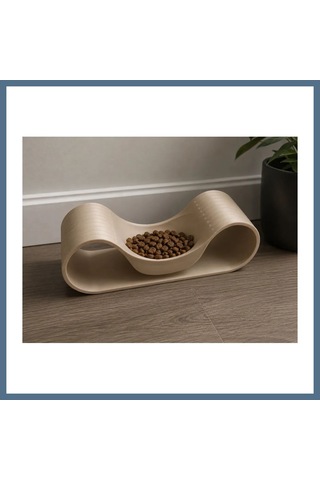 Buradabulabilirsin 3d Baskı Dalgalı Formlu Mama Kabı Kedi Ve Köpek Yemek Kabı Modern Eğimli Mama Kabı - Bej Bbz