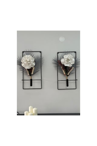 MetaQuartz Aksesuar 2'li Kare Siyah Metal Çiçeklik , Modern Dekoratif Metal Çiçeklik