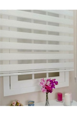 Beyaz Dar Plise Zebra Stor Perde Altı Düz