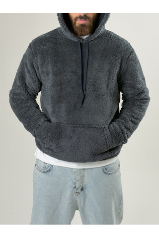 Cocopelli Erkek Kapüşonlu Antrasit Peluş Sweat Coc2590 Antrasit