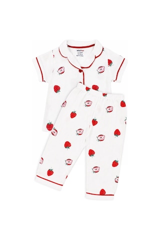 Bebegen Kız Bebek Beyaz Pembe Fiyonklu Çizgili Pijama Takımı