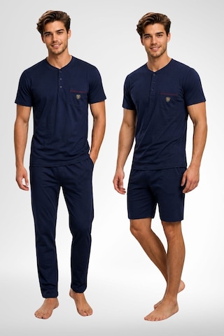 Mecit Pijama Mecit 4008 Lacivert %100 Pamuk 3'lü Büyük Beden Erkek Pijama Takımı