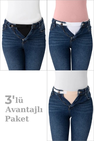 Astrid T Giyim Desteği Gebe Hediyesi Hamile Pantolon Bel Genişletici - Kadın Pantolon Genişletici, 3'lü Paket 3 Renk
