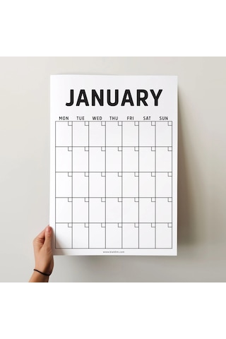 Tarihsiz Aylık Planlayıcı Duvar Takvimi - Minimalist Siyah Beyaz Modern Planlayıcı 12 Ay
