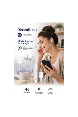 Philips Uyumlu Tae2146wt/00 Beyaz Type-c Kablolu Kulak İçi Kulaklık -