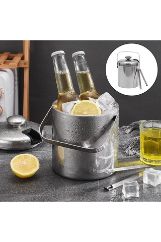 Homyl 1,3 L Buz Kovası + Maşa Ve Kapak Yalıtımlı Çift Gümüş