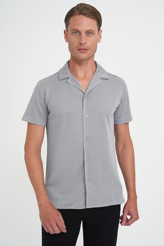 Efor Slim Fit Apaş Yaka Modal Karışımlı Kısa Kol Gri Gömlek G 1590 Gri