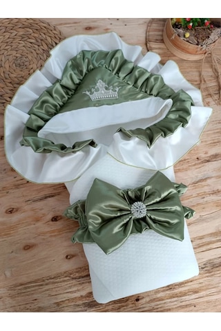 Yenidoğan Mehtap Lüks Kelebek Taç Nakışlı Bebek Battaniyesi Kundak Yeşil Çok Renkli