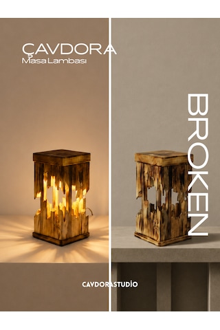 Masa Lambası - Abajur - Broken Yanık Ahşap