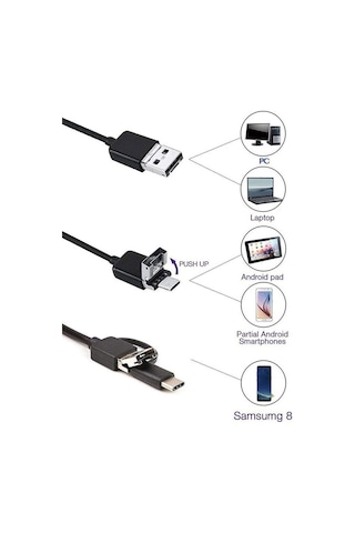 Endoskop 3 İn 1 Yılan Kamera Usb Micro Usb Type-c 10m Sert Kablo