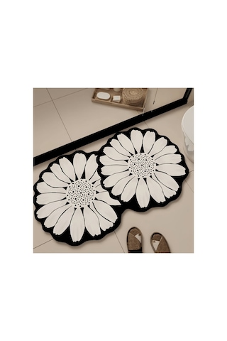 Flor Extrana 70x120 Banyo Paspası, Kaymaz Tabanlı, Yıkanabilir Siyah