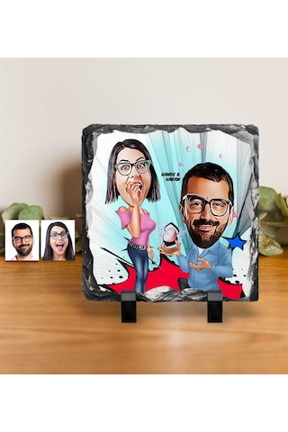 Kişiye Özel Evlilik Teklifi Karikatürlü Dekoratif Doğal Taş - 1