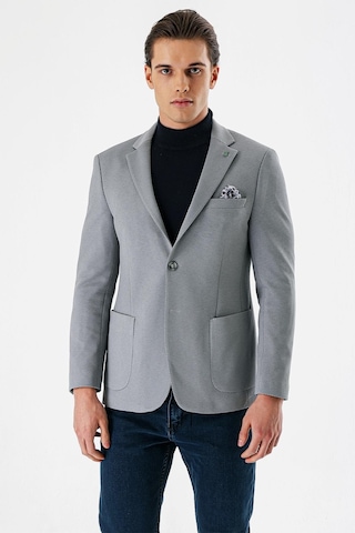 İmza Gri Desenli Mono Yaka Astarlı Çift Yırtmaç 6 Drop Slim Fit Dar Kesim Klasik Ceket 1002240150-gri Gri