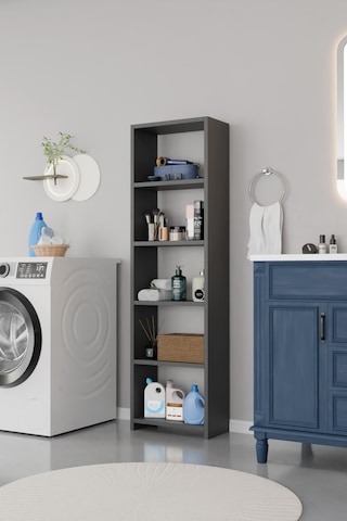 Alpaevmobilya Ahşap 5 Raflı 150 Cm Çok Amaçlı Açık Banyo Dolabı Düzenleyici Raf Ve Çamaşır Odası Dolabı Antrasit