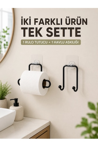 Pratik Yapışkanlı Rulo Kağıtlık Ve Havlu Bez Askılığı 2 Parça Düzenleyici Set Çok Renkli