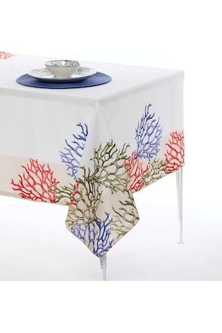 Mercan Desen Leke Tutmaz Petek Kumaş Masa Örtüsü 145x210 Cm