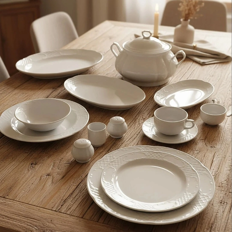 Güral Porselen Bone Safir 12 Kişilik Yemek Takımı 82 Parça