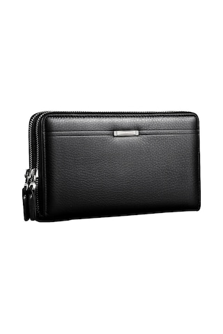 Sones Leınasen A80 Çoklu Kart Erkek El Çantası Çift Fermuarlı Büyük Kapasiteli Cüzdan Siyah