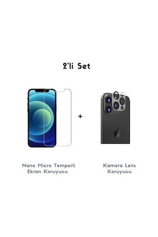 Apple Uyumlu iPhone 13 Pro Max Nano Micro Temperli Ekran Koruyucu Ve Şeffaf Kamera Lens Koruyucu