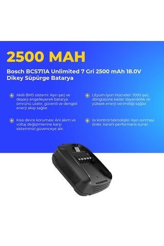 Bosch Bcs711a Unlimited 7 Gri 2500 Mah 18.0v Dikey Süpürge Batarya