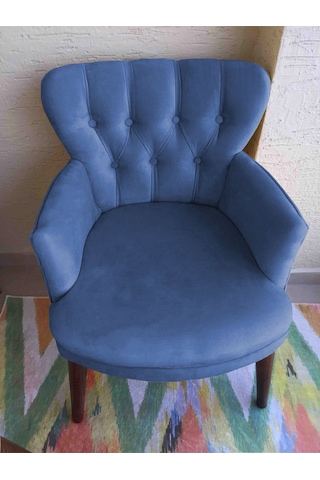 Kayser Home Berjer - Tekli Koltuk - Düz Renk Babyface Kumaş - Ahşap Ceviz Ayak - Mavi Mavi