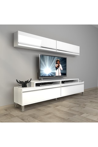 Decoraktiv Ekoflex 5 Mdf Krom Ayaklı Tv Ünitesi Tv Sehpası Beyaz
