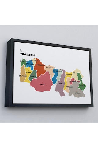 Çerçeveli Trabzon İli Ve İlçeler Haritası Dekoratif Kanvas Tablo-1470