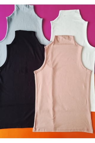 Demirsa Boutique Balıkçı Yaka, Sıfır Kol Modal Kumaş Pudra, Mavi, Siyah Ve Beyaz Renk 4'lü Kadın Atlet Çok Renkli