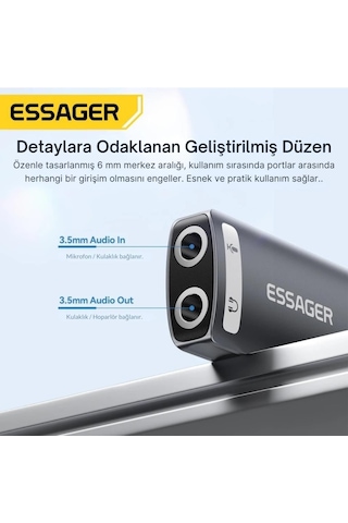 Essager Usb To 3.5mm Jack Çevirici Dönüştürücü Usbden Kulaklık Mikrofon Giriş Dönüştürücü Ses Dönüştürücü