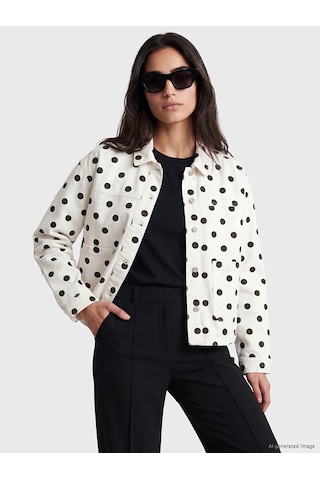Lcw Vision Ekru Puantiyeli Oversize Kadın Jean Gömlek